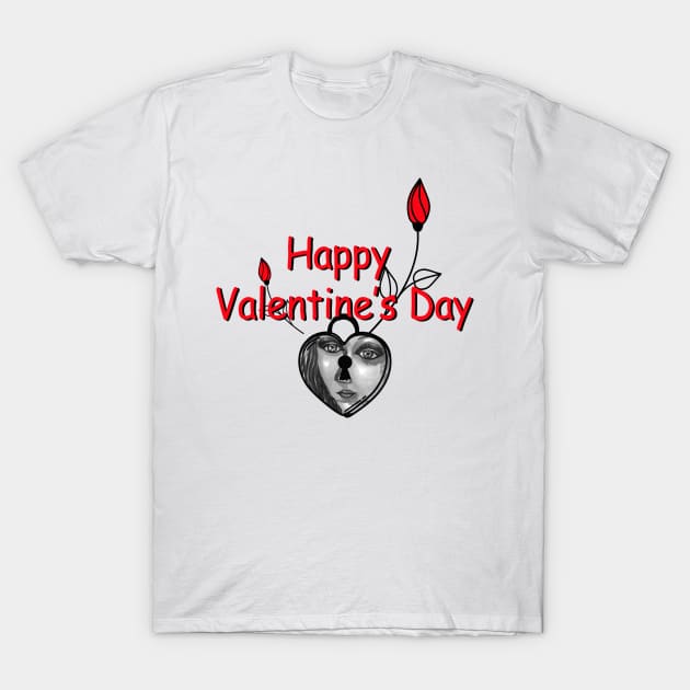 Happy Valentines Day with Padlock & Flowers T-Shirt by ESSED